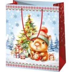 Bolsa de regalo mediana de Navidad con capibaras 18x23x10cm