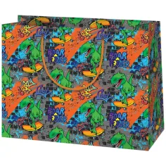 Bolsa de regalo mediana T-Rex patinador 18x10x23cm