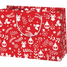 Bolsa de regalo navideña mediana roja y blanca 18x10x23cm