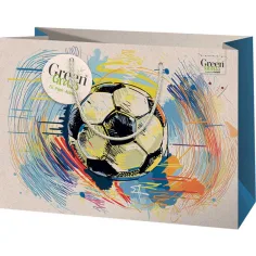 Bolsa de regalo premium grande de fútbol con estampado de césped verde 26x13x33cm