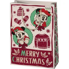 Bolsa de regalo premium grande de Mickey Mouse de césped verde para Navidad 26x14x33cm