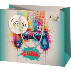 Bolsa de regalo premium mediana con diseño de Green Grass Gamer 18x10x23cm
