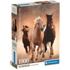 Caballos galopantes HQC puzzle de 1000 piezas con póster - Clementoni