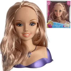Cabeza de muñeca rubia peinable con rulos y accesorios