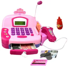 Caja registradora eléctrica rosa con dinero de juguete y sonido