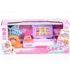 Caja registradora morada con luz y sonido, con carrito