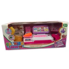 Caja registradora rosa con luz y sonido, con accesorios