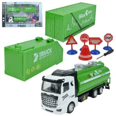 Camión de Ciudad: Camión de basura transformable con volante de fricción y señales de tráfico de 19cm