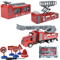 Camión de Ciudad: Camión de bomberos transformable con señales de tráfico 19cm