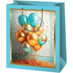 Cardex: Bolsa de regalo exclusiva mediana de globos azul-dorado 18x10x23cm