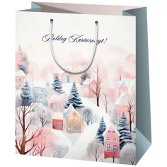 imagen de Cardex: Bolsa de regalo grande de casas nevadas 26x13x33cm 1