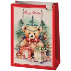 Cardex: Bolsa de regalo grande exclusiva de osito navideño césped verde 27x14x33cm