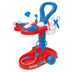 Carro médico rojo-azul con accesorios