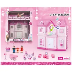 Casa de muñecas con muebles, muñecas, sonidos y luces 31x14x35,5cm