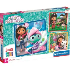 Casa de muñecas Gabi: Puzzle Supercolor de 3x48 piezas - Clementoni