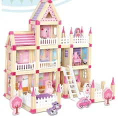 imagen de Castillo rosa de madera con accesorios 2