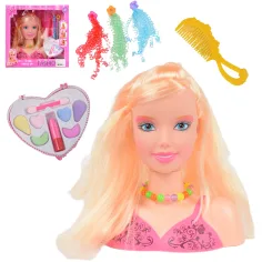 Chica de moda: Cabeza de muñeca peinable y maquillable con paleta de maquillaje y accesorios de 21 cm