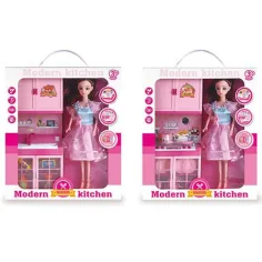 Cocina rosa con muñeca, con luz y sonido en dos versiones