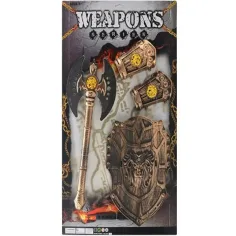 Conjunto de 4 piezas de hacha medieval con escudo y 2 protectores de manos
