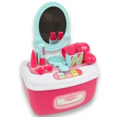 imagen de Conjunto de belleza con mesa de tocador con espejo y maquillaje en caja de almacenamiento 2