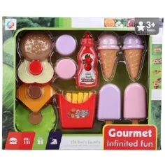 Conjunto de juego de comida de hamburguesas gourmet con helado