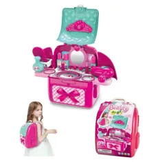 imagen de Conjunto de juego de mesa de belleza portátil 2 en 1 en mochila rosa 2