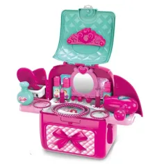 Conjunto de juego de mesa de belleza portátil 2 en 1 en mochila rosa