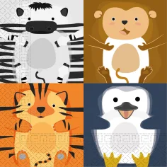 Conjunto de servilletas de papel con animales divertidos – 2 capas, 33x33 cm, 20ud