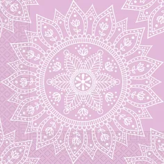 Conjunto de servilletas de papel mandala lila-blanco – 2 capas, 33x33 cm, 20 unidades