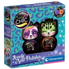 Crazy Chic: Lovely Nail esmalte de uñas con pincel en forma de animal 2 piezas set amarillo y rosa - Clementoni