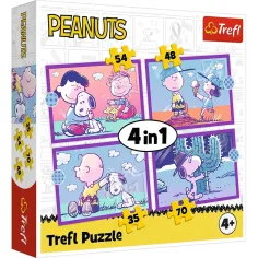 Día del perro Snoopy de Peanuts 4 en 1 rompecabezas 35-48-54-70 piezas - Trefl