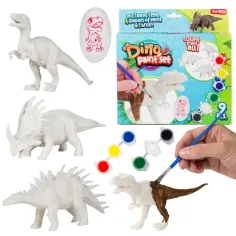 imagen de Dino Paint Set: Figura de dinosaurio pintable con pinturas y pincel, set de 9 piezas 1