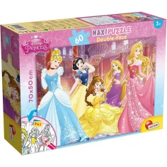 Disney Princesas 2 en 1 60 piezas maxi puzzle y colorear 70x50cm - Lisciani