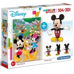 Disney: Puzzle de Mickey Mouse de 104 piezas + modelo 3D de Mickey - Clementoni