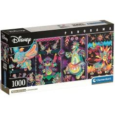 Disney: Puzzle panorámico de 1000 piezas de personajes neón 98x33cm - Clementoni