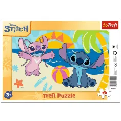 Disney Stitch aventura en la playa puzzle de 15 piezas con marco - Trefl