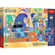 imagen de Disney Stitch Días de Playa 100db UFT puzzle con póster - Trefl 1