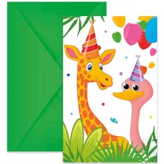 Divertida invitación de fiesta con diseño de jungla con sobre, set de 6 unidades