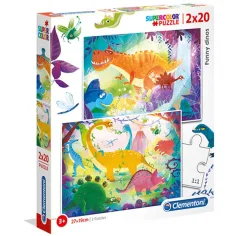 Divertidos dinosaurios Supercolor 2 en 1 puzzle 2x20 piezas - Clementoni