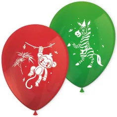 Divertidos globos de animales rojos y verdes set de 8