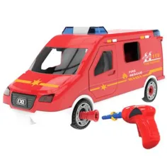 DIY hazlo tú mismo camión de bomberos ensamblable con efectos de luz y sonido set de 63 piezas