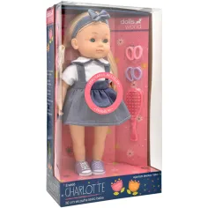 Dolls World: Muñeca Charlotte que habla húngaro, con falda de mezclilla