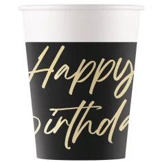 Elegante vaso de papel con la inscripción "Happy Birthday" de 8 unidades 200ml