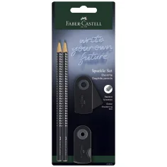 Faber-Castell: GRIP Sparkle set de 4 lápices de grafito negros con goma de borrar y sacapuntas