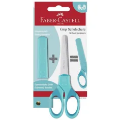 Faber-Castell: Grip tijeras escolares en color turquesa con protector de hoja