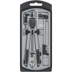 Faber-Castell: Juego de Compás de Ajuste Rápido – 4 piezas, en color plata, con varilla extensora