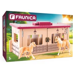 Faunica: Establo de madera con figuras de caballos 3 piezas – Woodyland