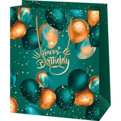 Feliz Cumpleaños bolsa de regalo exclusiva de tamaño normal verde 11x6x14cm