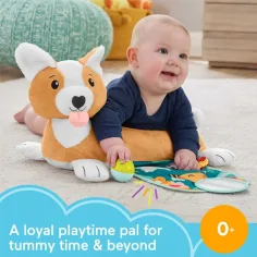imagen de Fisher-Price: Corgi Puppy Almohada de pancita con sonajero, mordedor y espejo - Mattel 2