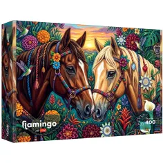 imagen de Flamingo de puzzle Caballos decorados con flores puzzle de 400 piezas - Trefl 1